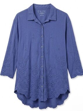 Caite Blue Embroidered Button-Front Women's Top